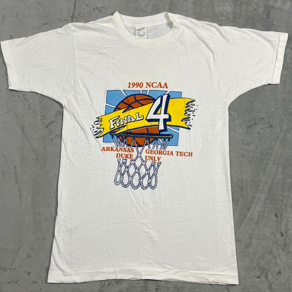 Vintage 1990 NCAA Final Four T-Shirt Large Arkansas Duke‎ Georgia Tech UNLV USA
